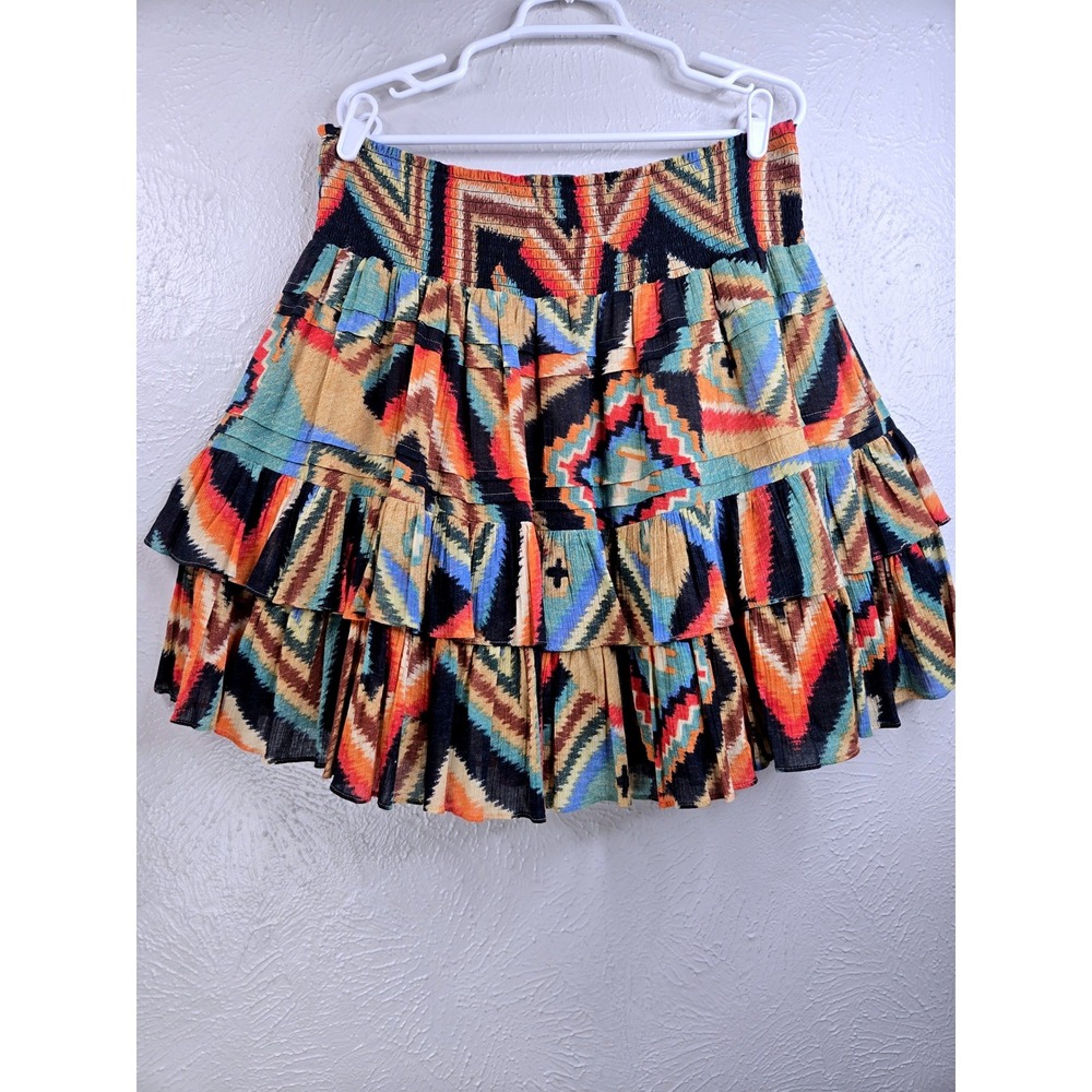LRL Ralph Lauren Tiered Ruffle Mini Skirt 14 Southwestern Boho Western Festival